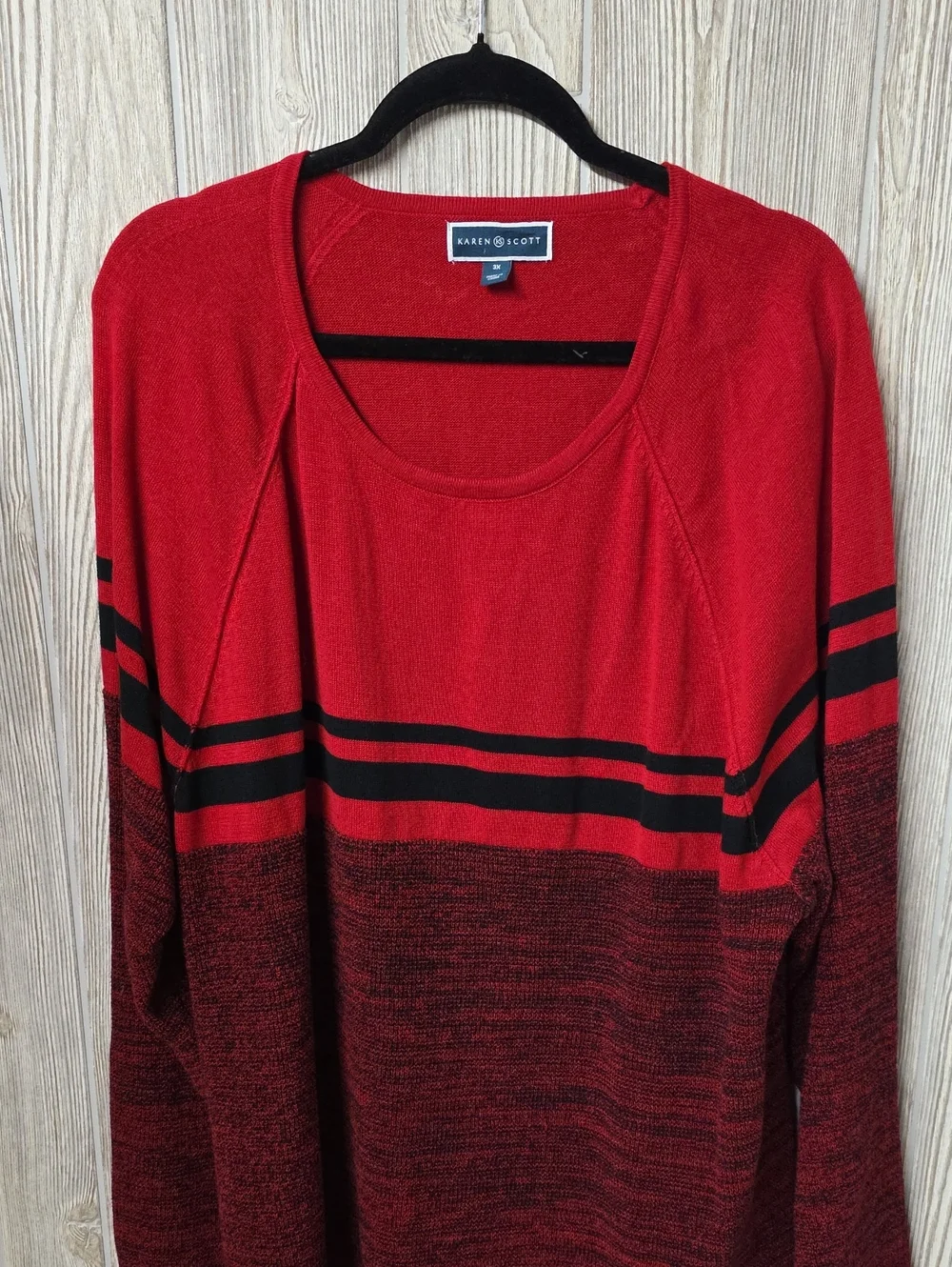 Karen Scott Red and Black Colorblock Tunic Sweater Womens Plus Size 3X NWT